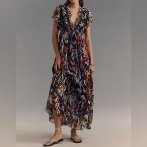 Anthropologie Short-Sleeve V-Neck Midi Dress🌺🌺🌺